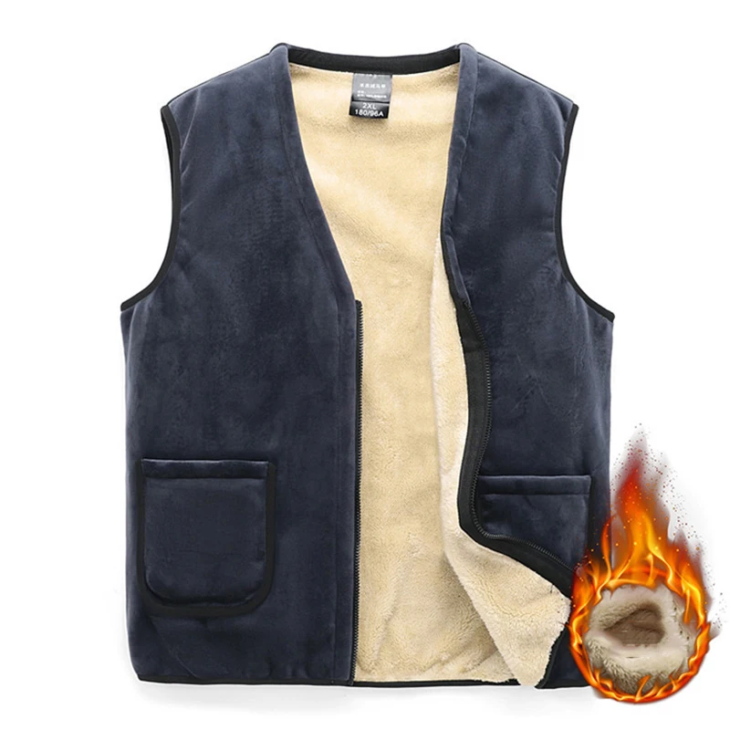 

686 Winter New Lamb Velvet Men's Vest Soft Comfortable Thicken Warm Sleeveless v-Neck Solid Color Zipper Simple Male Waistcoat