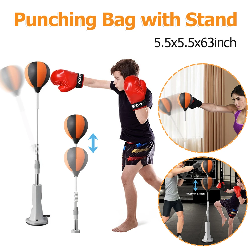 حقيبة ملاكمة مع حامل كرة عاكسة للثقب، معدات ملاكمة قابلة للتعديل لتدريب الملاكمة وتخفيف التوتر واللياقة البدنية