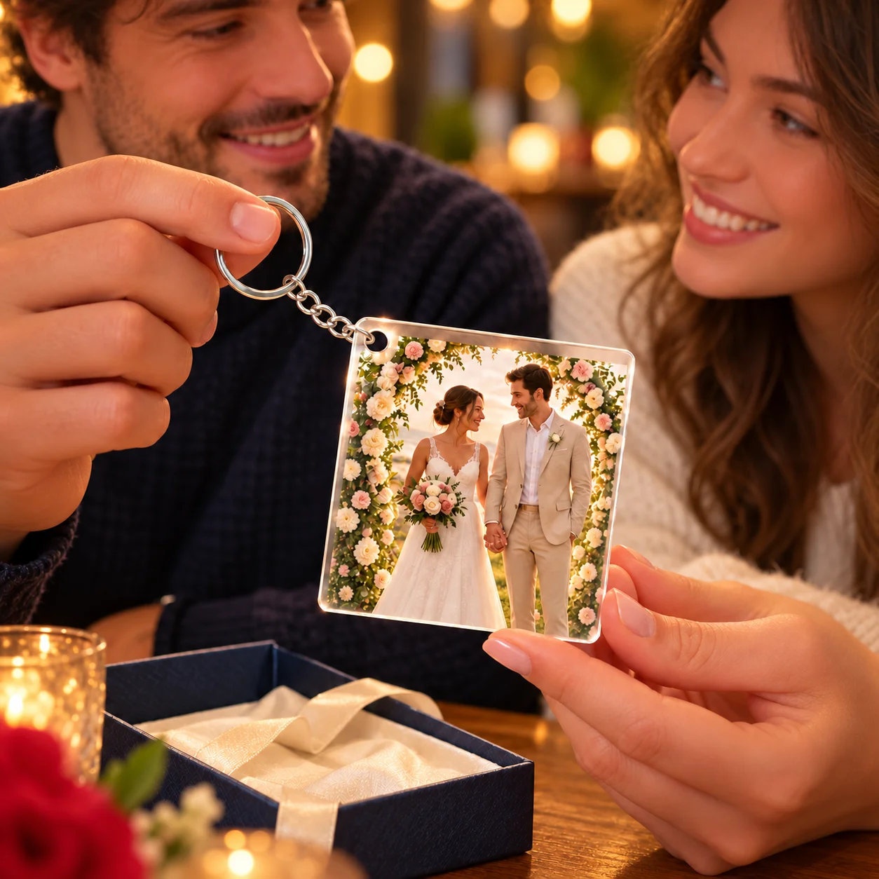 Customizable Acrylic Keychain Personalized Photo Wedding Couple Gift for Boyfriend Girlfriend Anniversary Birthday Love Keepsake