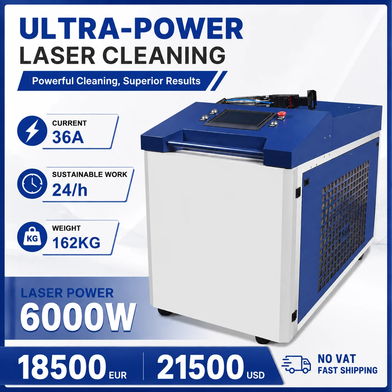6000W Industrial Laser Cleaning Machine Continuous Laser Rust Paint Oxide Removal Heavy Duty Metal Surface Cleaner Suitable for cleaning large equipment such as ships and trucks