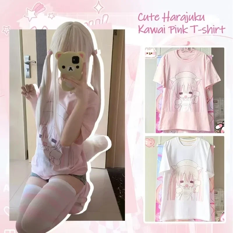 

Y2k Women Clothing Cute Cartoon Summer Short Sleeve Tops Loose Anime Print Subculture T Shirts Haraiuku New Kawaii Sweet Tees