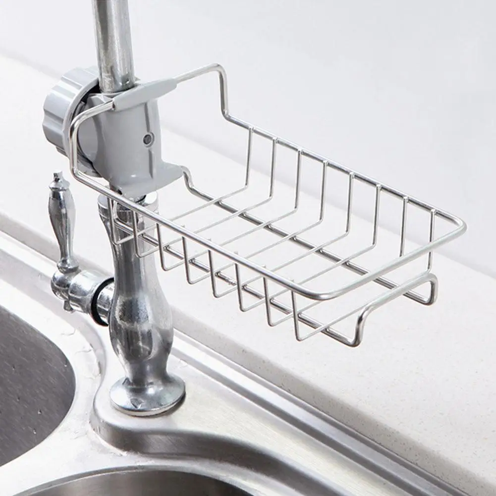 Drainer Storage Soap Stainless Steel Dishcloth Rag Sponge Shelf Adjustable Rack Dry Kitchen Basket Finishing Faucet Towel Pool