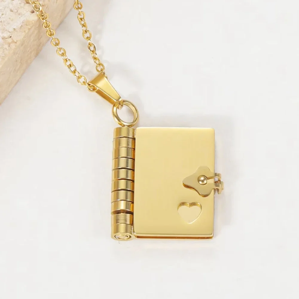 10pcs Stainless Steel Book Pendant Choker Necklaces for Women Men Waterproof Gold Plated Chain Neckalce Unisex Lovers Jewelry