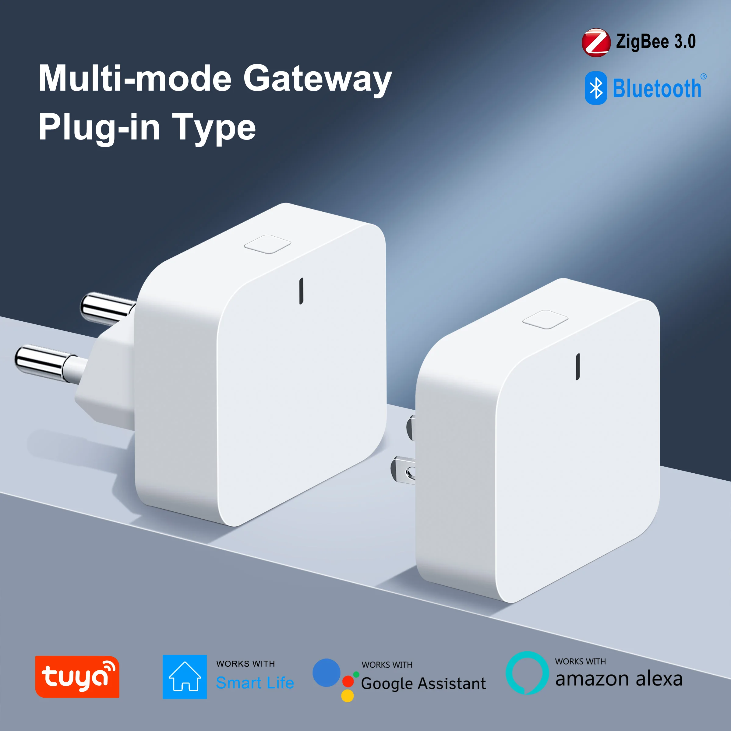 Concentrador de puerta de enlace Tuya ZigBee, enchufe tipo ZigBee/Bluetooth, puente de puerta de enlace multimodo para automatización del hogar inteligente, funciona con Alexa