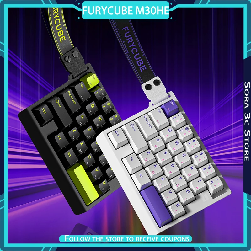

FURYCUBE M30HE Клавиатура с магнитной осью 0,01 мм, проводная, 8000 Гц, сверхнизкая задержка, индивидуальная игровая клавиатура для одной руки