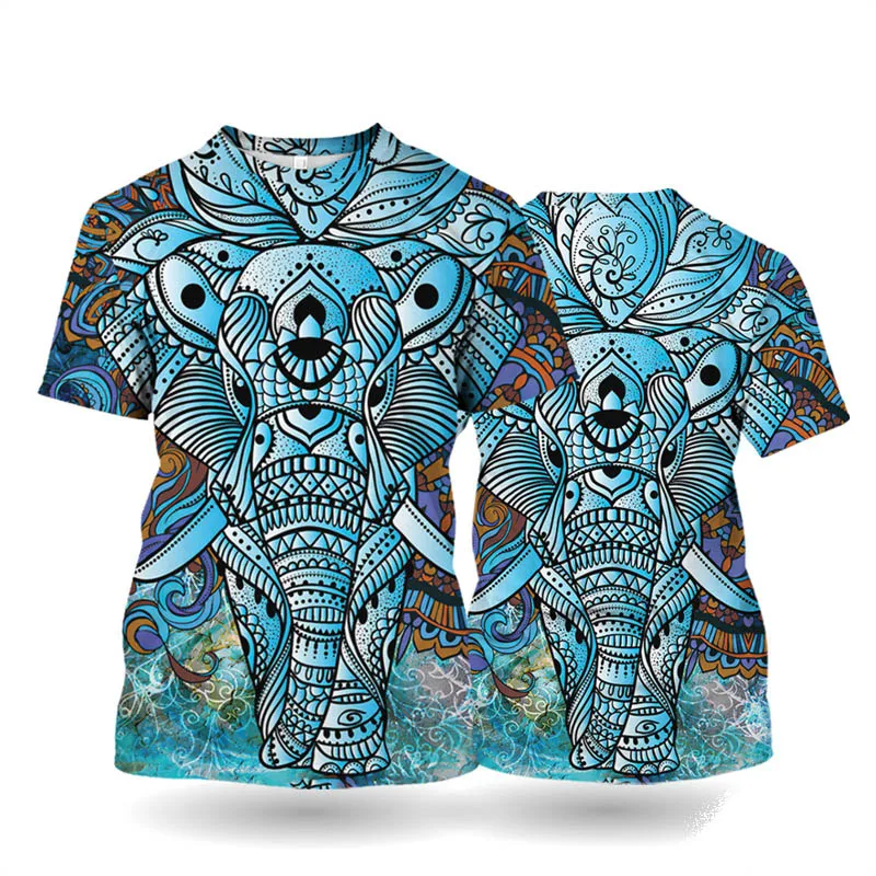 Fashion Art Abstract Elephants Printed Men's T Shirts Summer Short-Sleeved Round Neck Tops Leisure Street Oversized Outdoor Tees