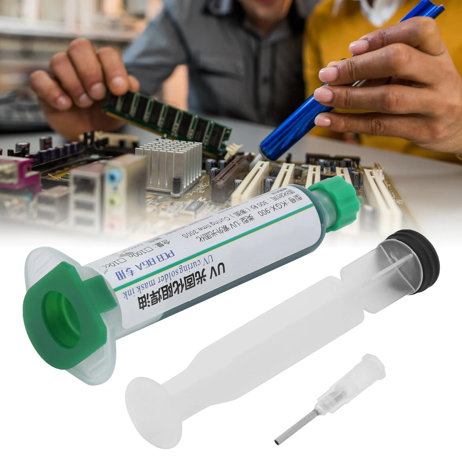 UV Curing Ink KGX‑900 Green UV Curing Solder Resist Ink 10cc with Pusher Needle for PCB Soldering Solder Resist Ink