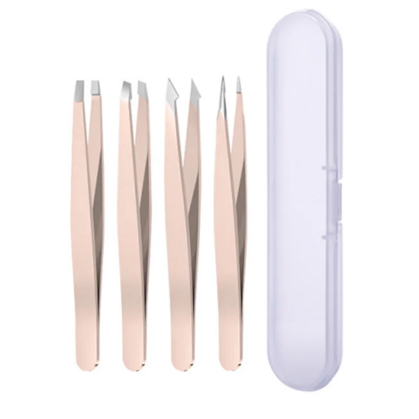 Zestaw 4 szt. Profesjonalnych pęset do codziennego czyszczenia brwi, rzęs i wąsów, doskonała precyzja w przypadku włosów na twarzy
