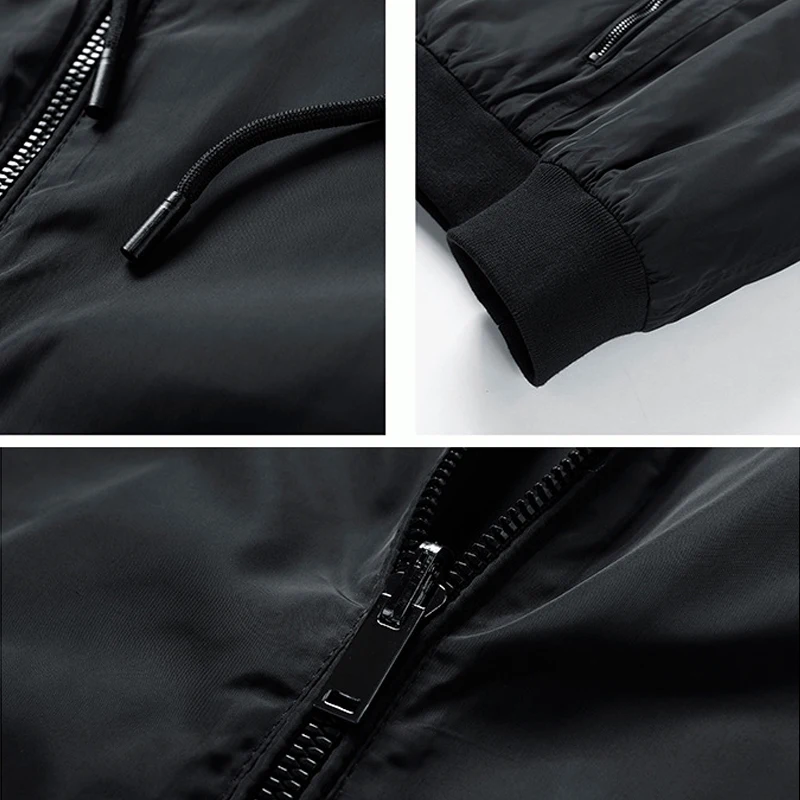 Casual Jacket Men Hooded Coat Spring Autumn Jackets Coats Solid Color Black Windbreaker Slim Fit Outdoor Outerwear Male