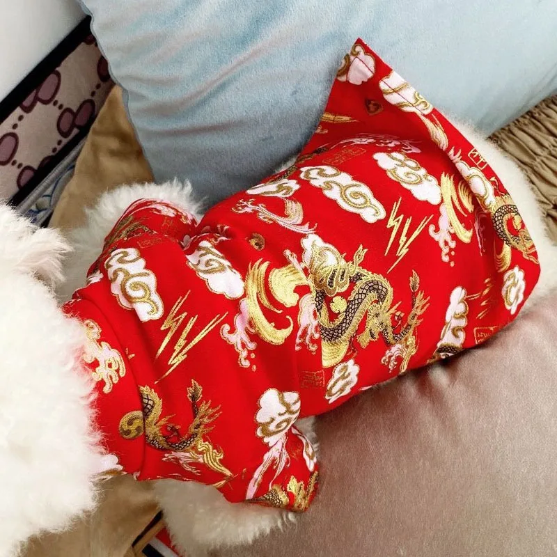 Pet Dog Clothes Chinese New Year Dog Tang Suit Dogs Cheongsam Winter Dog Coat Jacket Spring Festival Pet Clothing Dog Costume