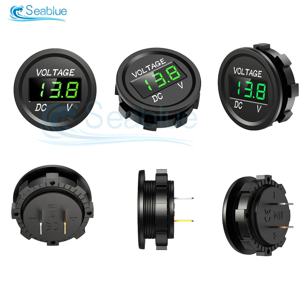 6V 12V 24V 36V Mini Round Waterproof Waterwheel Ship Motorcycle DC 5-48V LED Panel Digital Voltmeter Tester Display Voltmeter