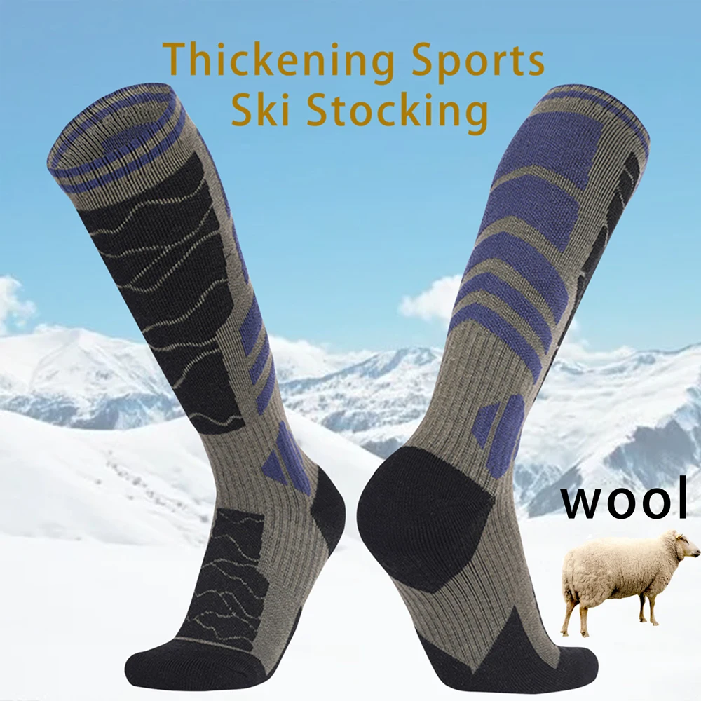 1 Pair Merino Wool Cotton Winter Men Warm Ski Socks Thicker Sports Snowboard Cycling Soccer Socks High Elastic Thermal Socks