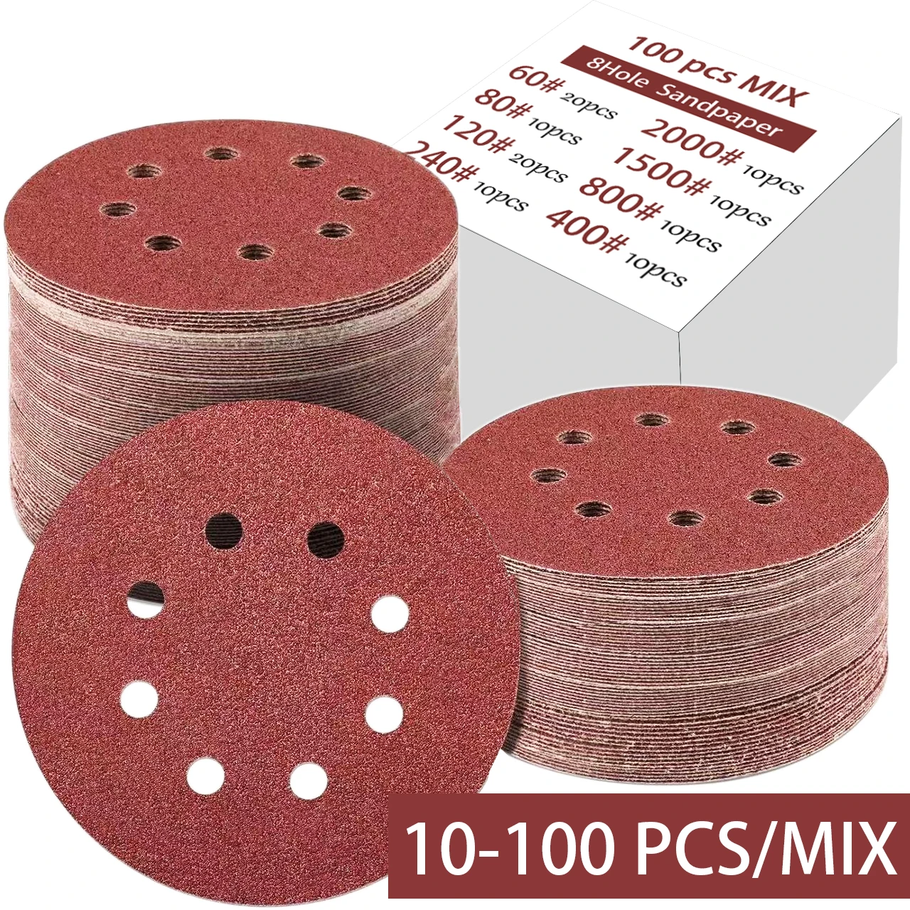 10-100Pcs 8Hole 125mm Sandpaper Woodworking Metal wood jade Grinding Disc Abrasive Polishing Tool 40-3000 Grit Sanding Discs