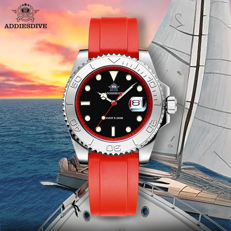 ADDIESDIVE Fashion Men's Watch 41mm Rotatable Bezel 200m Diving Quartz Watches Colourful Rubber Strap BGW9 Luminous Wristwatch