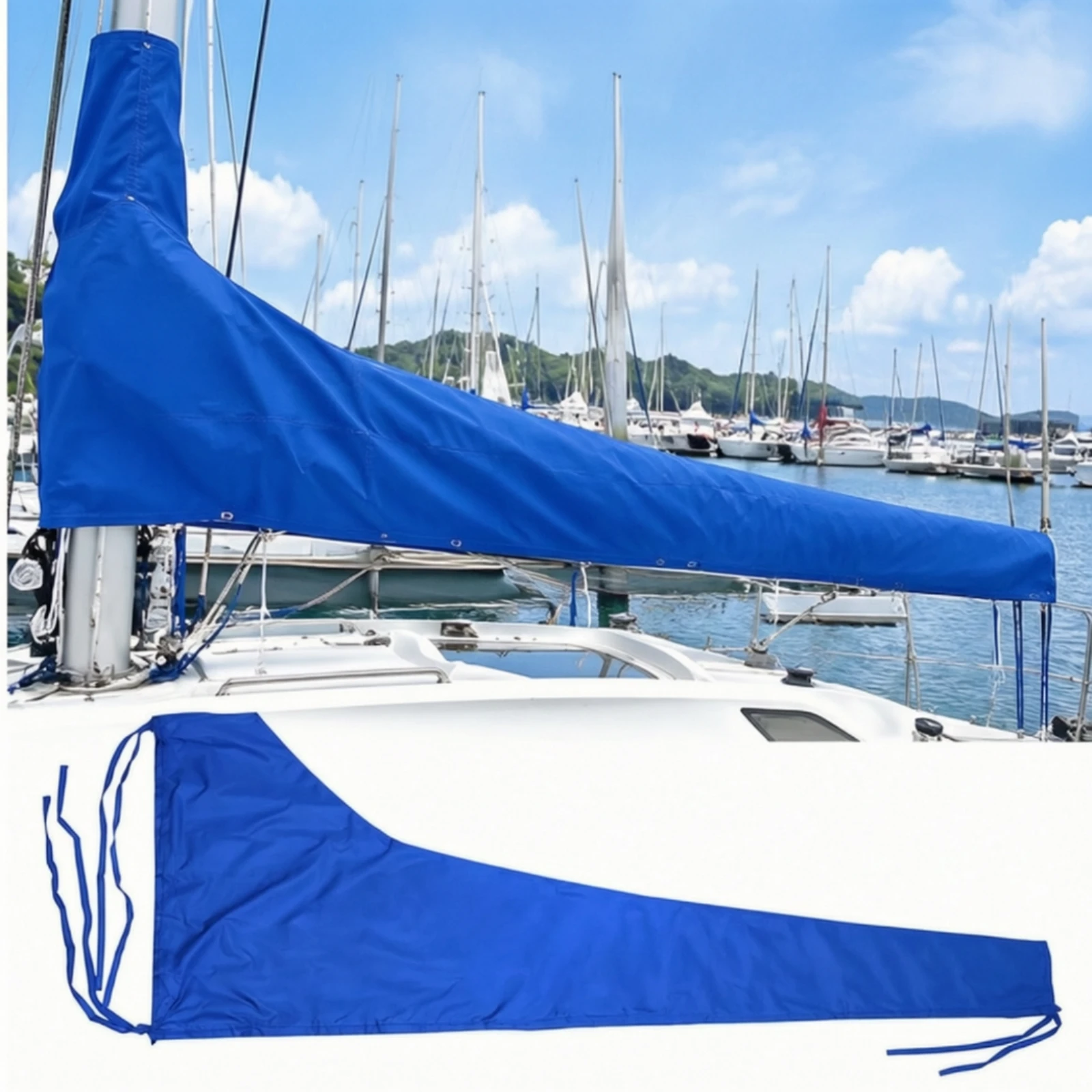 Tapered Boat Sail Storage Cover Weatherproof 210D Oxford Cloth Sail Cover Blue Breathable for Yacht Owners, Mooring