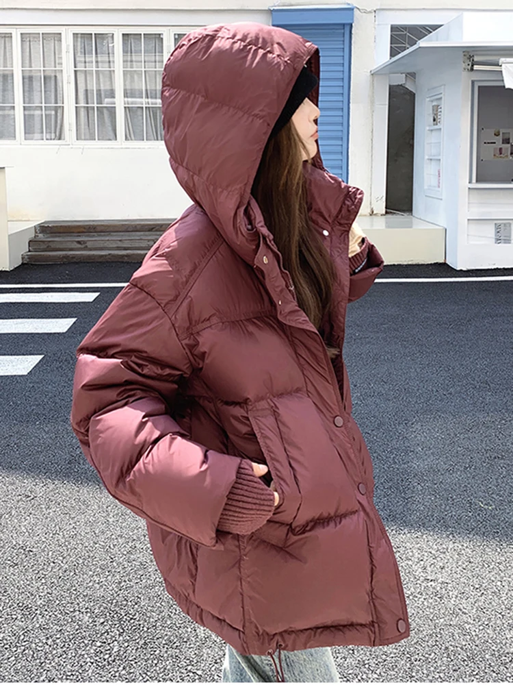 LANMREM Korean Style Red Hooded Cotton Coat Women\'s Pockets Loose Short Jackets Fashion Winter Female New Clothing 2VV1841