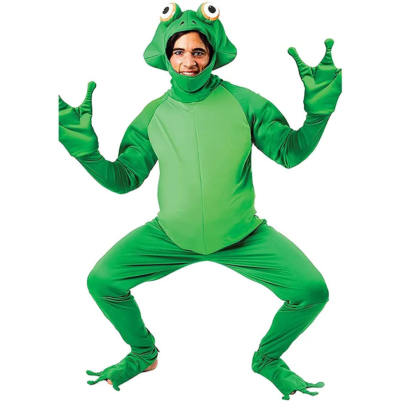 Männer lustiges Kostüm Frosch Kostüm Neuheit Erwachsenen Tier Halloween Cosplay Party Overall Outfit Overalls