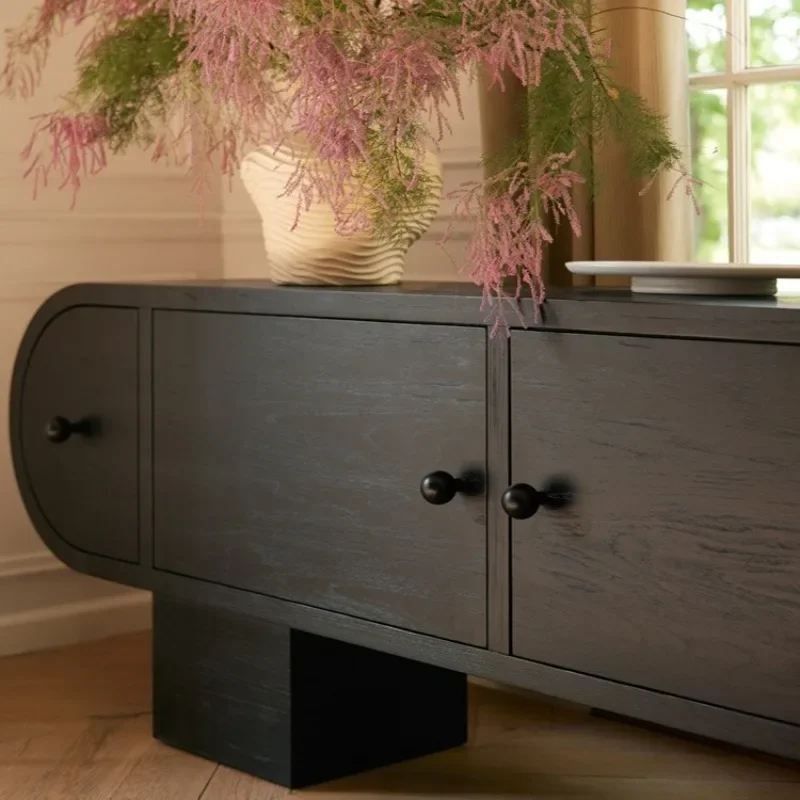 Amerikanischer TV-Schrank aus massivem Holz, integrierter Wohnzimmer-Couchtisch, schwarzer Couchtisch, französischer Retro-TV-Schrank