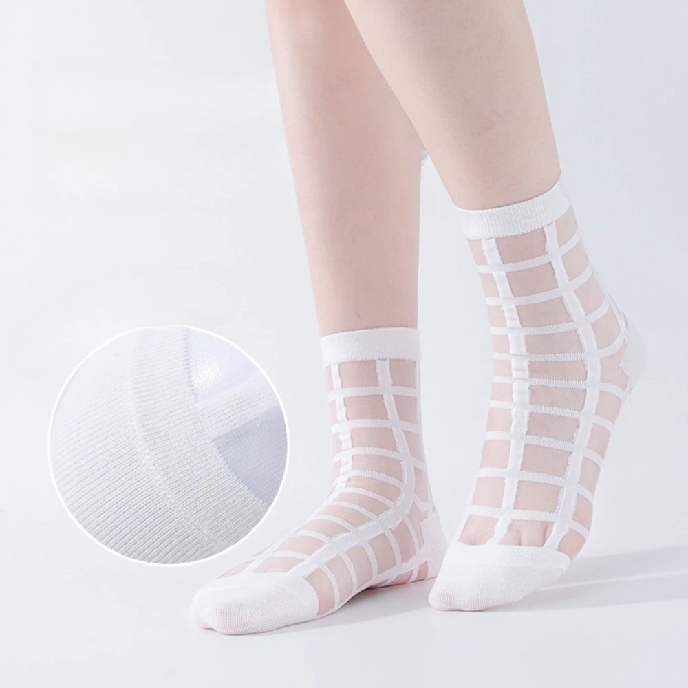

1Pair Women Socks Thin Transparent Striped Plaid Dots Breathable Funny Casual Ankle Designer Socks Lace Socks Harajuku