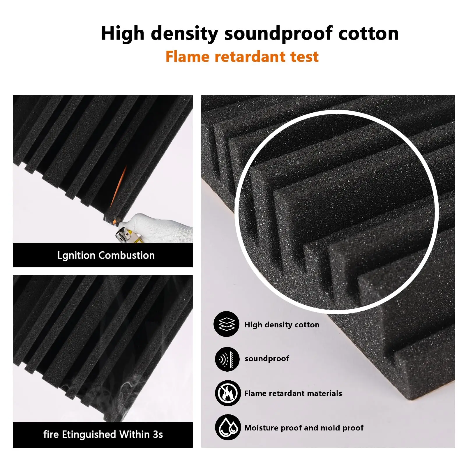 HERTBER Panel de absorción de sonido de pared con espuma acústica insonorizante de 30 × 30 × 5 cm con parte trasera adhesiva para reducción de ruido en interiores, 12/24/48 unidades