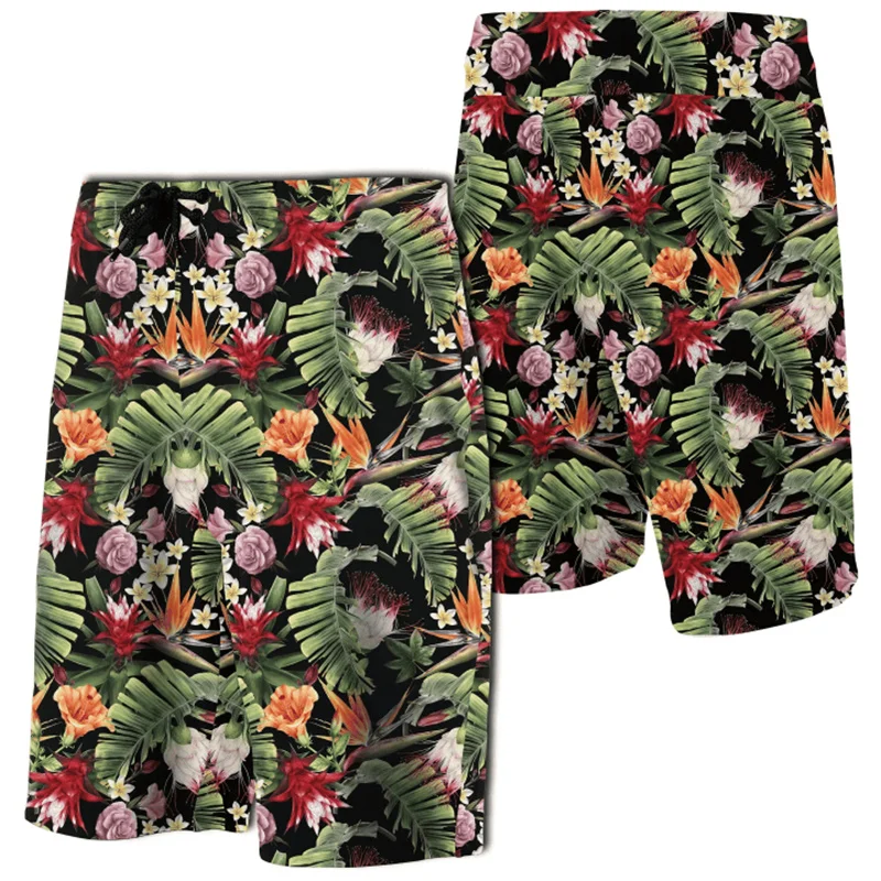 Short de plage imprimé 3D pour hommes et femmes, short de bain hawaïen, flamants roses et plantes tropicales, maillot de bain de planche, pantalon court pour enfants, nouveau, 2024