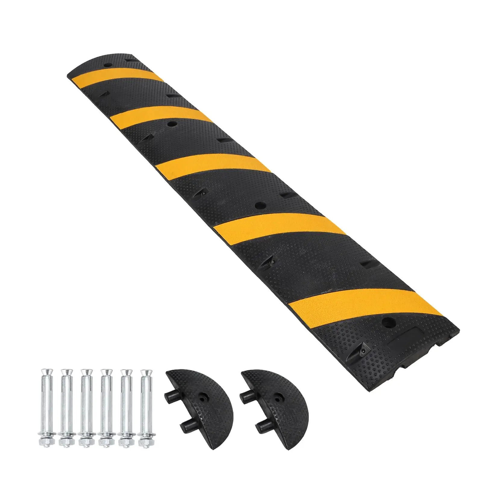 7 FT Rubber Speed Bump, 1 Pack 2 Channel Modular Speed Bumps, Humps | Heavy Duty 25000 lbs Load Capacity, Cable Protector Ramp with 2 End Caps, for Asphalt Concrete Gravel Driveway Road