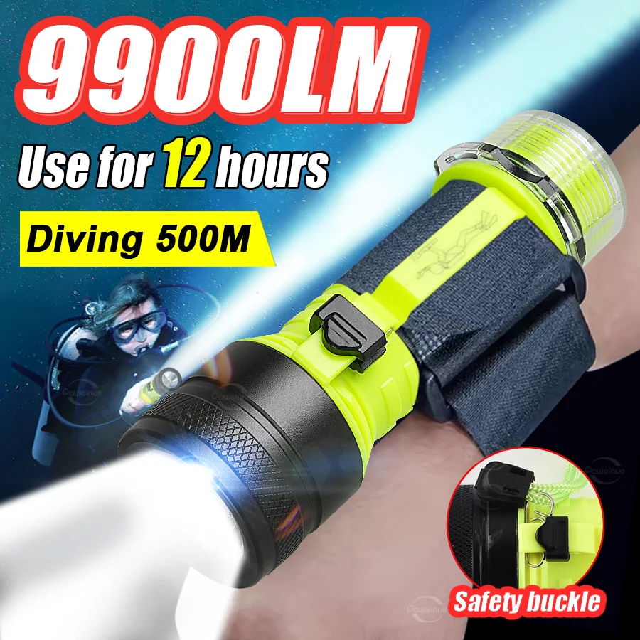 

High Power LED Flashlight Professional Diving IPX8 Waterproof Underwater Torch Super Bright Scuba Diving Flashlight Dive Fishing