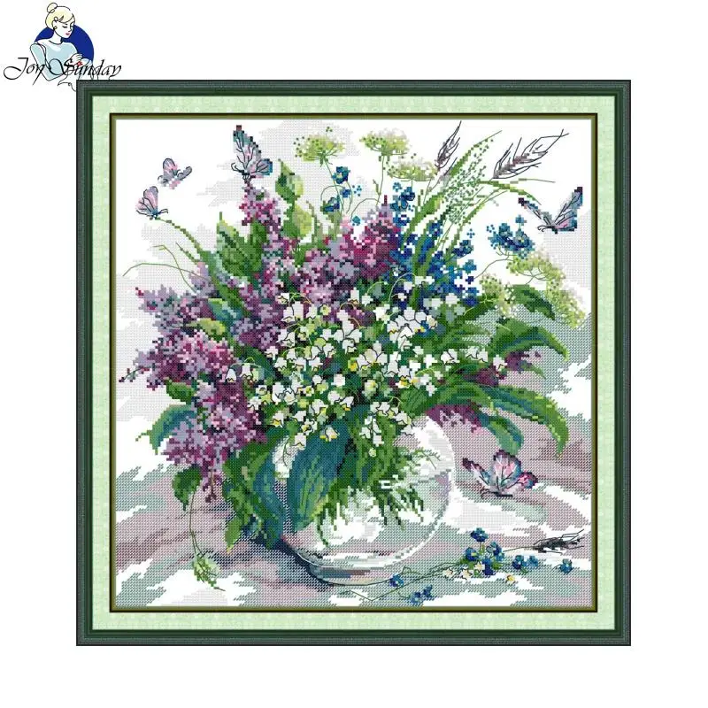 

Joy Sunday Wildflowers and Butterflies Cross Stitch Kit DMC 11/16/14CT Counted Printing Needlework Set Home Decor Gifts