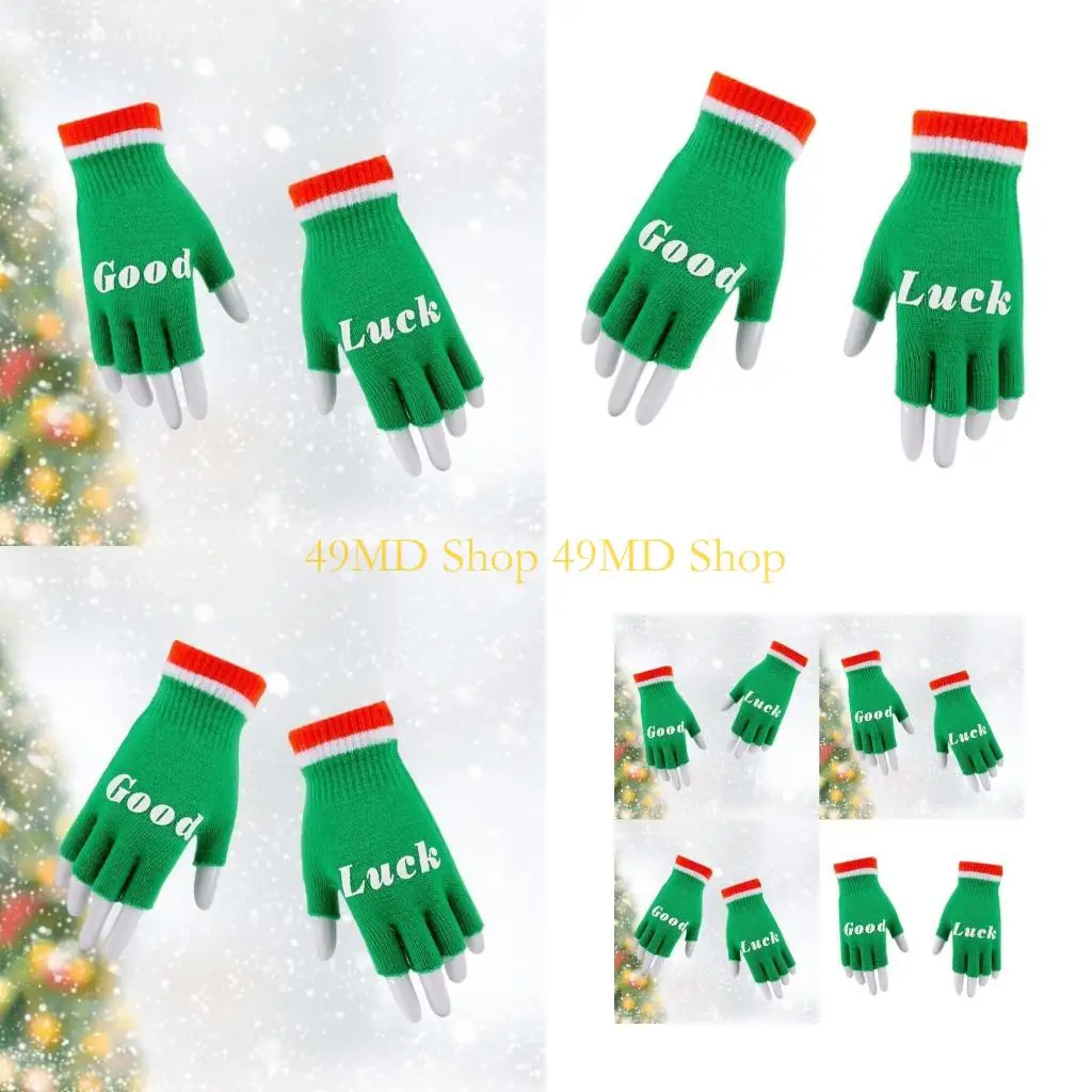 49MD Trendy Mitten Thermal Gloves Warm for Girl Women Thicken Gloves Half Finger
