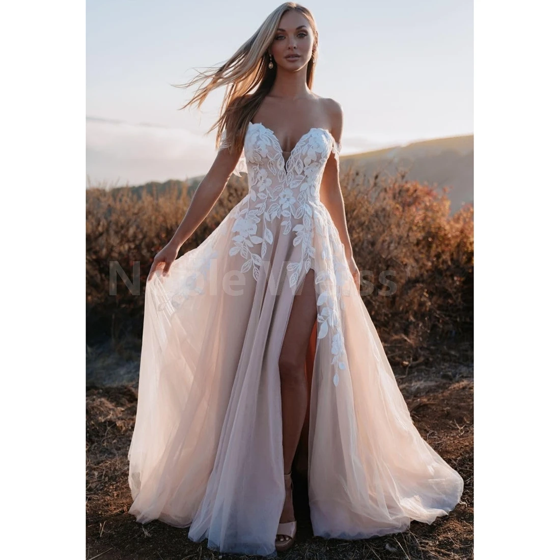 Vestidos de novia para mujer, vestidos de novia de encaje con abertura en forma de corazón sexys para novia personalizados