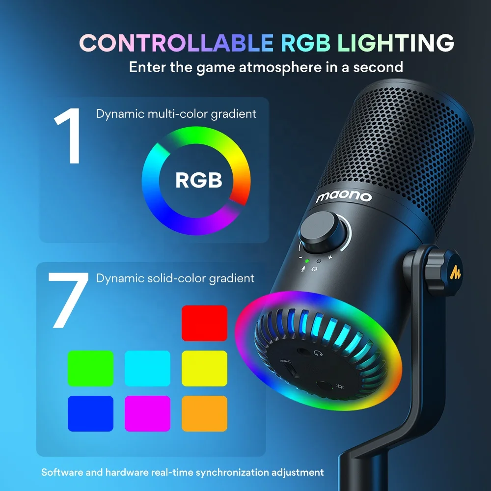 Maono DM30 Programmable RGB Gaming Microphone 3-in-1 Mic Knob Podcast Mic Desktop USB Type C Condenser Gaming Microphones