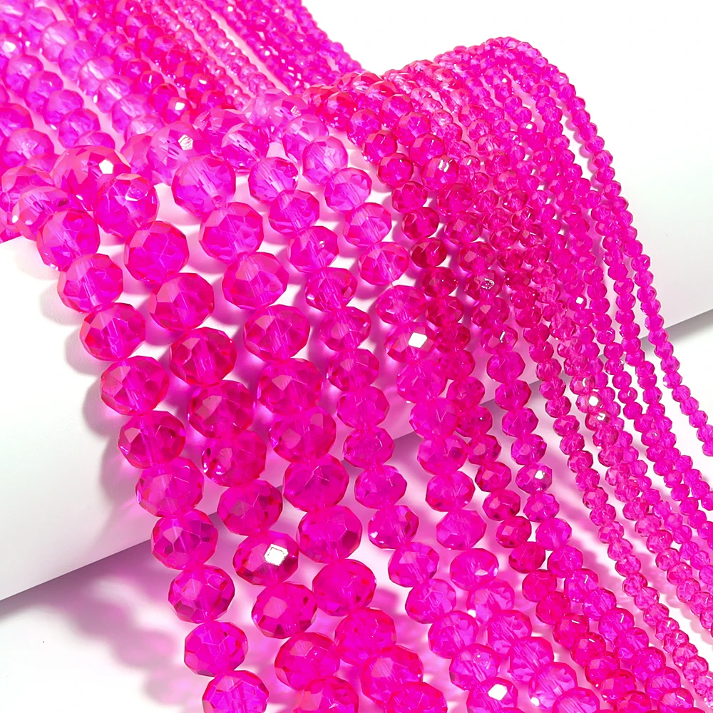 3 4 6 8 10mm Österreichische Facettierte Kristallperlen Hot Pink Transparente Glasperlen Lose Perlen für Schmuckherstellung DIY Armband Halskette