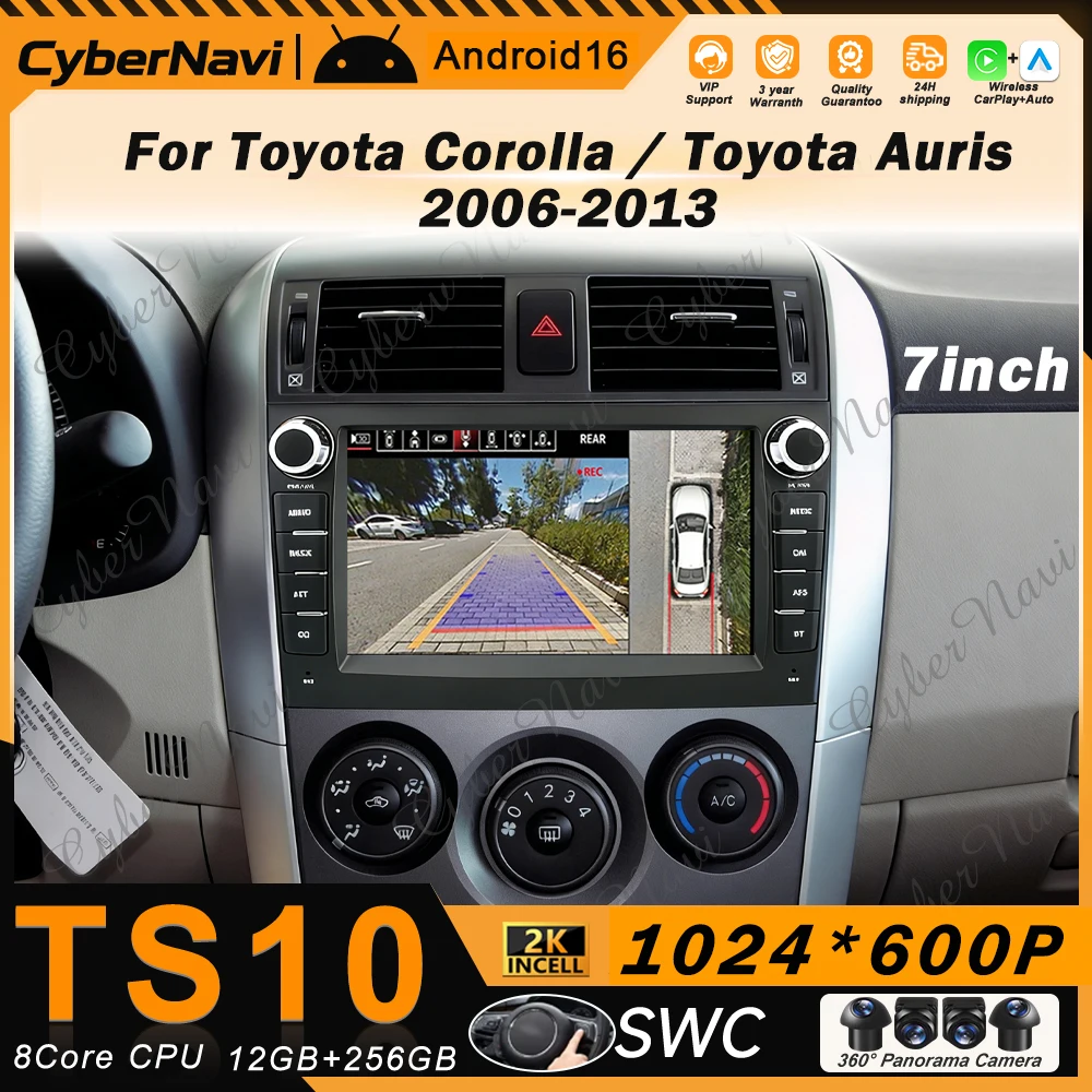 Radio para Auto con Android Auto, GPS, Navegación, WIFI para Toyota Auris E150 2006-2012, para Toyota Corolla E140/150 2007-2013, CarPlay