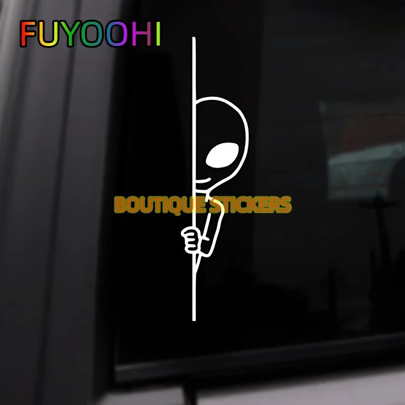 

FUYOOHI Black White Peeking Alien UFO Car Sticker Funny Decor Removable Waterproof Window Body Bumper Racing Helmet Vinyl Decals