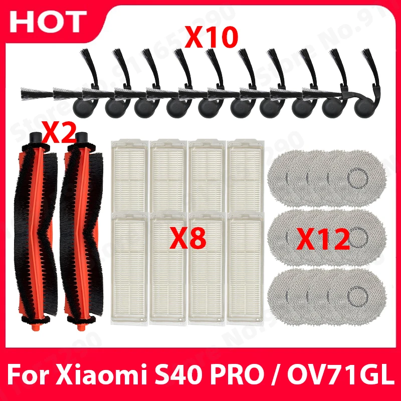 

For Xiaomi S40 PRO / OV71GL Robot Vacuum Cleaner Spare Parts Main Side Brush Mop Cloth Filter Dust Bag Replacement Accessories