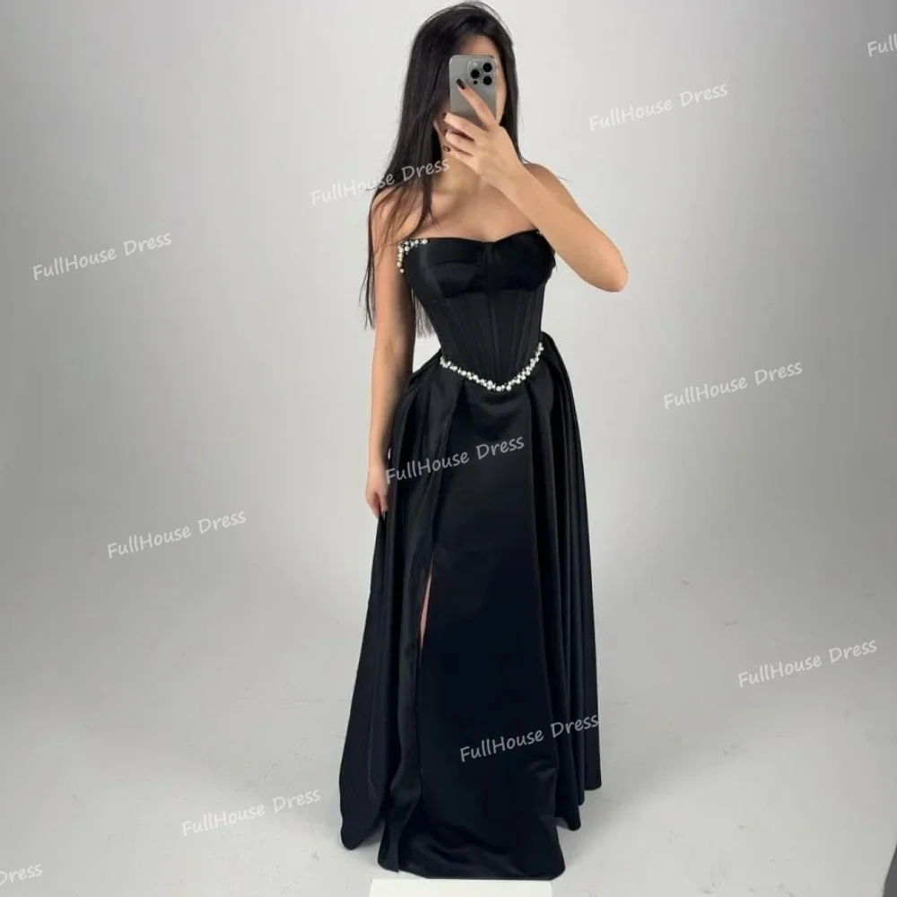 

Custom Made Charming Off Shoulder Pleated Sexy Sheath Evening Gown Side Split Draped Beaded Pearls Long Prom Dress