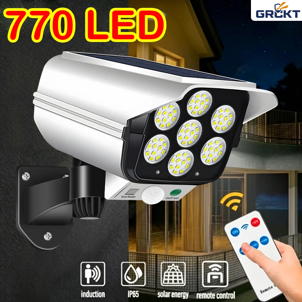770 LED Simulation Monitoring Solar Light PIR Motion Sensor Light Powered Sunlight Wall Lamp Outdoor Street Lamps Garden Lantern