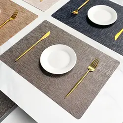 Metal Patterned Double-sided Square Dining Mat,European Style PVC Leather Insulation Mat,Waterproof Anti Slip Dining Table Mat