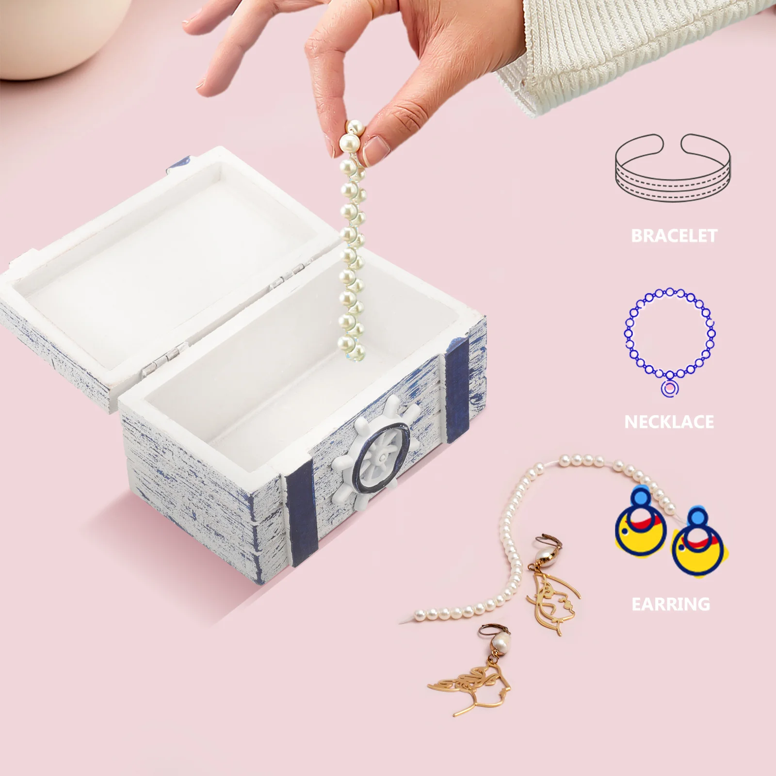 

Jewelry Box Storage Organizer Wooden Trinket Case For Earrings Rings Necklaces Bracelets Desktop Display Sundry Container