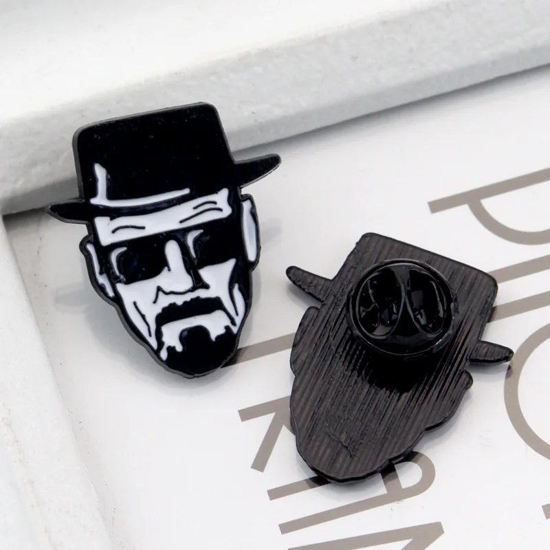 Heisenberg Brooch Breaking Bad Walter White Enamel Pin Lapel Brooch Metal Brooch Bag Badge Jewelry Gift for Kids Friend