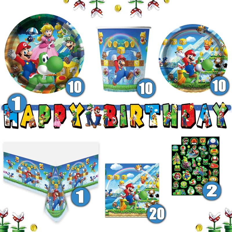 New Mario Bros compleanno decorazione palloncini forniture per feste stoviglie usa e getta Banner streamer Baby Shower forniture regali