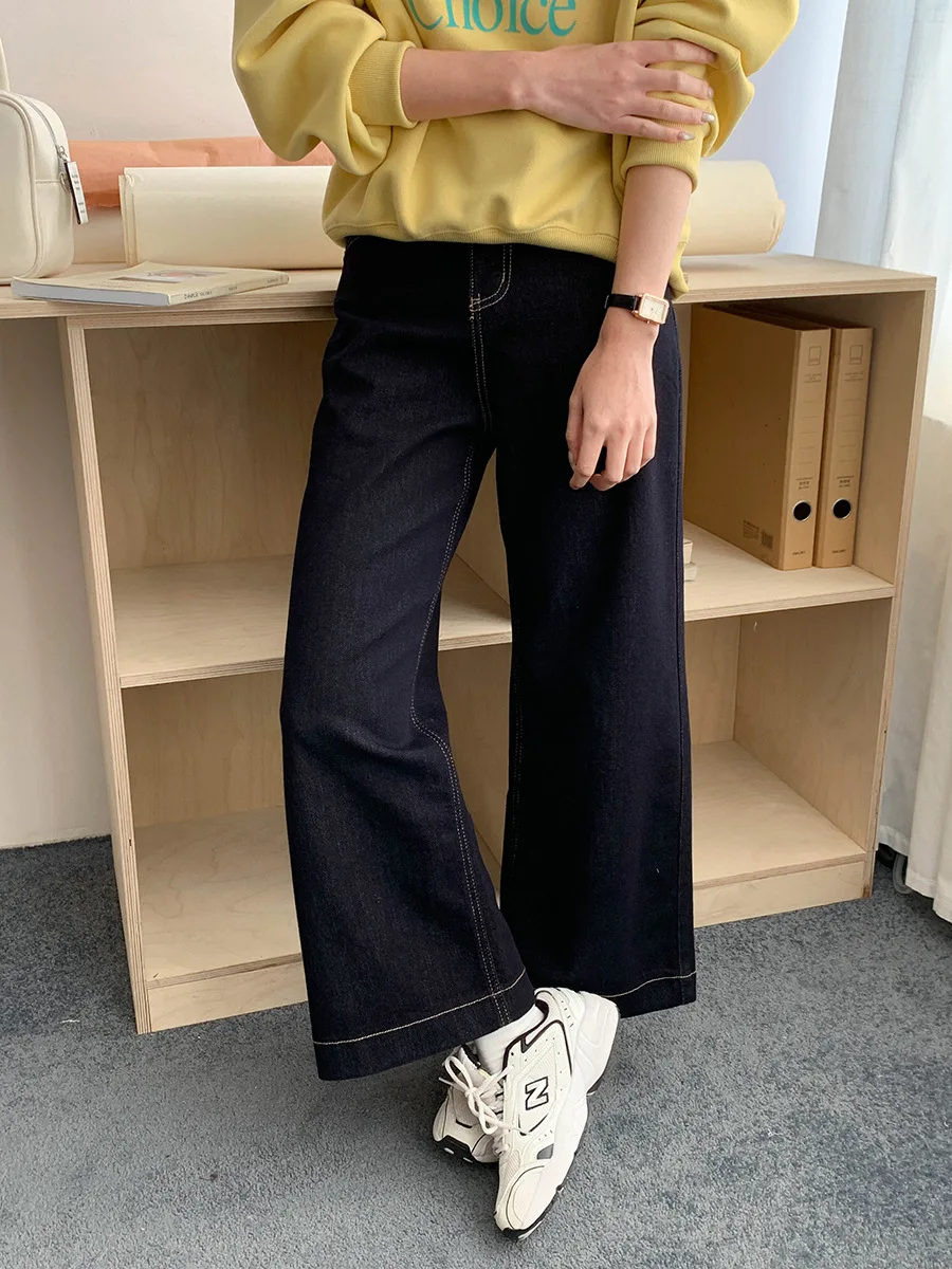 

Spring and summer women's casual solid color high waist loose wide leg jeans