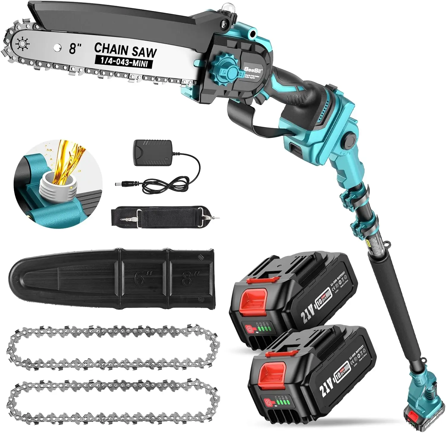 

PS810 2-IN-1 Cordless Pole Saw & Mini Chainsaw, 8-inch Electric Saw Brushless with 2 * 4.0Ah Battery, 16-Foot MAX, Chain Saw wit