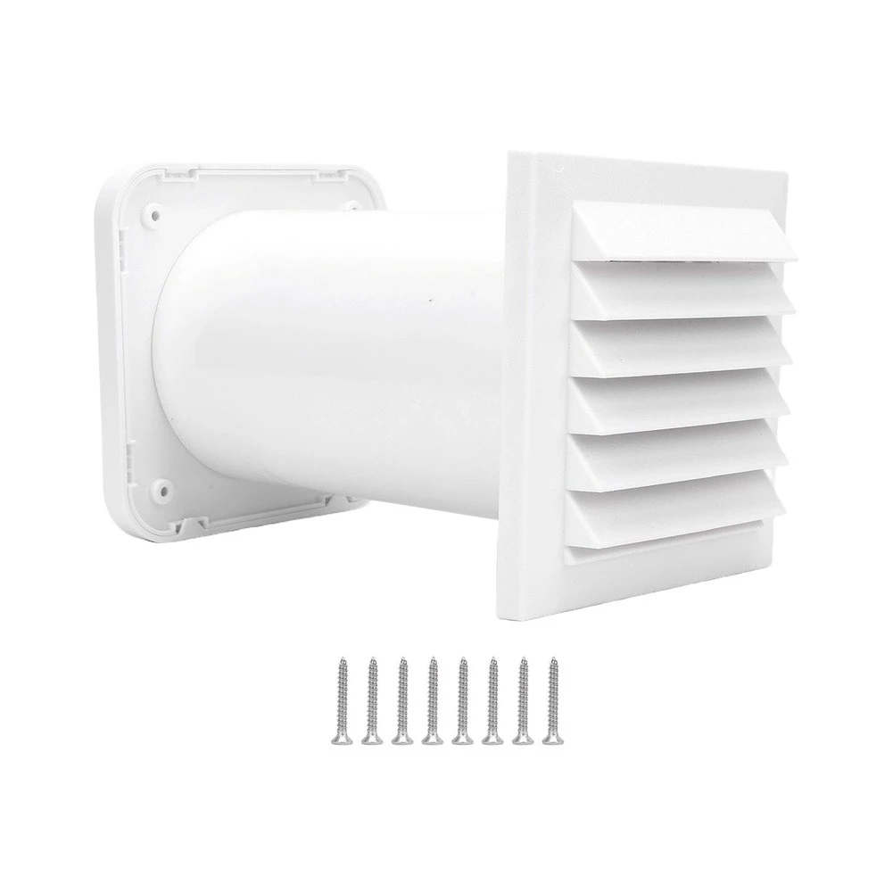 Wall Ventilation Kit With Louvered Hood Extension Pipe And Fastening Screws White Plastic Outdoor Air Grille Cover Preve
