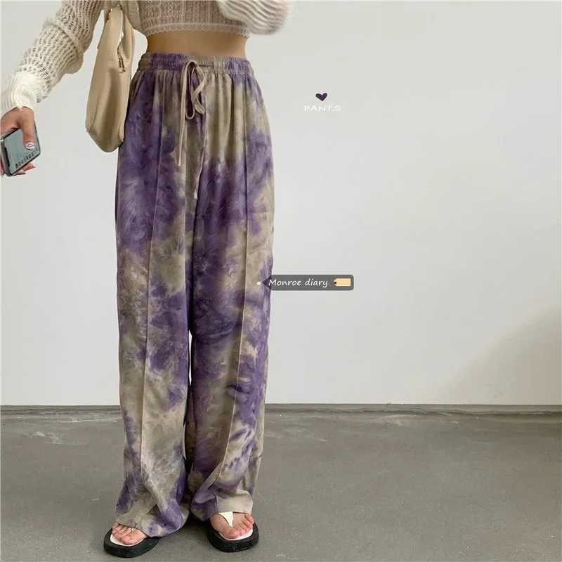 

Модные повседневные брюки Tie-dye, новинка 2022, летние женские свободные брюки с широкими штанинами, брюки с завышенной талией и прямыми штанинами, женские джоггеры