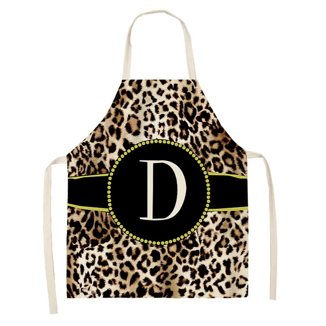 Leopard Letter Pattern Kitchen Apron Adult Ladies/Kids Sleeveless Cotton Linen Apron Cooking Waterproof Household Cleaning Tool