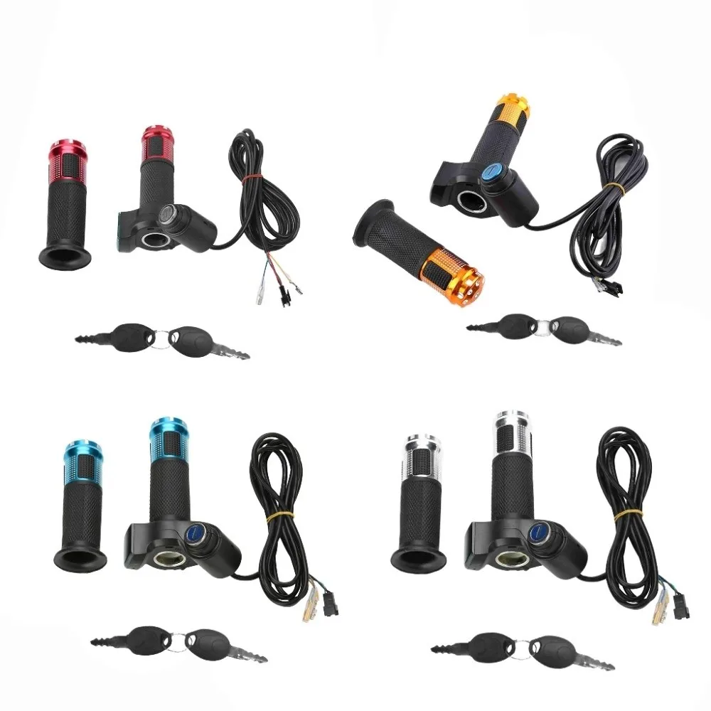 

12-84V E-Bike Throttle Grip Set Digital Display Twist Handlebar Throttle with Digital Display and Lock Long Cable with Key Lock