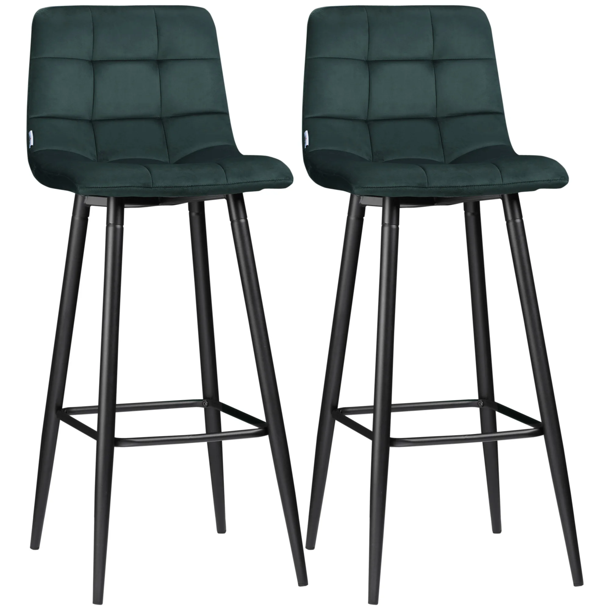 Homcom Verde Taburetes Altos De Terciopelo Acero 42X55x103 Cm - Imagen 2
