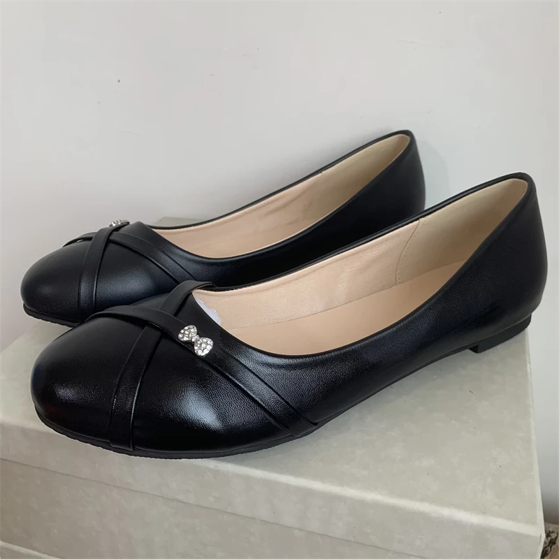 Large Size 47 Fashion Women\'s Flats Shoes Spring Female Ballet Shoes Round Toe Solid black white Casual Work Loafer Shoes Ladies