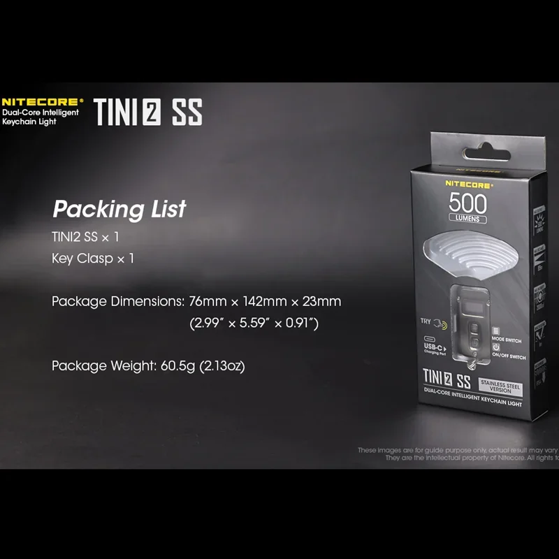 Imagem -06 - Nitecore-tipo-c Recarregável Chaveiro Luz Lanterna Led de Liga de Titânio Tini2 ss 500lumens